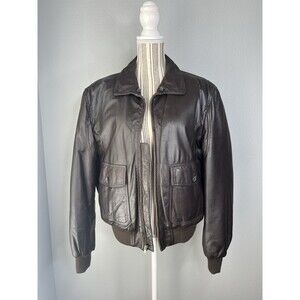 Vintage 90s Tannery West Brown Leather Insulated Bomber Jacket Women XL/Men M